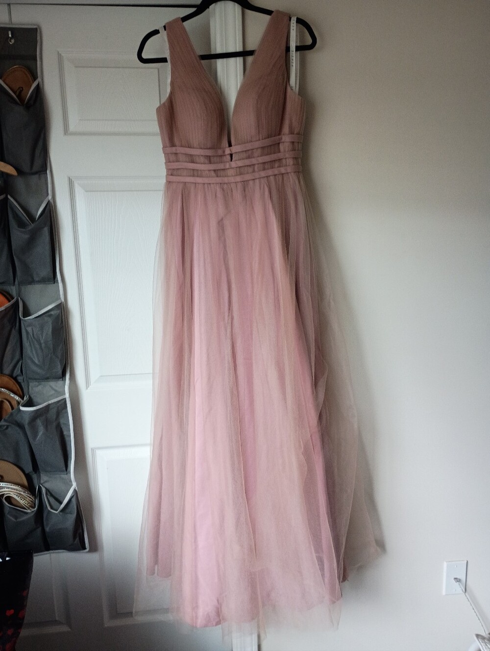 Azazie V-Neck Blush Pink Tulle Maxi Dress